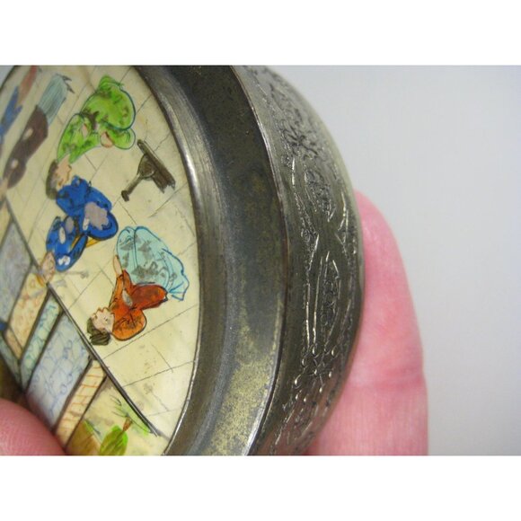 Vintage Hand Painted Asian Trinket Box Mirror Top Mother Of Pearl Silver Plated - Picture 14 of 15